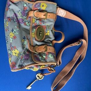 Floral Fossil Crossbody Bag with Top Handle